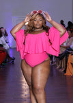 Nina Sharae Hot Pink | Thong |One Piece | Swimsuit with Sleeve | Off the Shoulder | Plus-Size