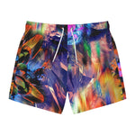 Nina Sharae Men's Bathing Suits Swim Trunks Quick Dry Beach Shorts with Pockets | Purple, Black and Multicolor Abstract