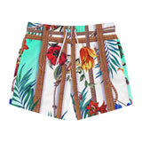 Nina Sharae Men's Bathing Suits Swim Trunks Quick Dry Beach Shorts with Pockets | Tropical Rope Blue Flower Shorts