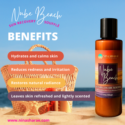Nube Beach Sun Recovery Soufflé by Nina Sharae – After-Sun Body Lotion for Glowing Skin, Soothes, Hydrates & Restores, Lightweight Botanical Formula with Sea Moss & Manuka Honey – 4 oz