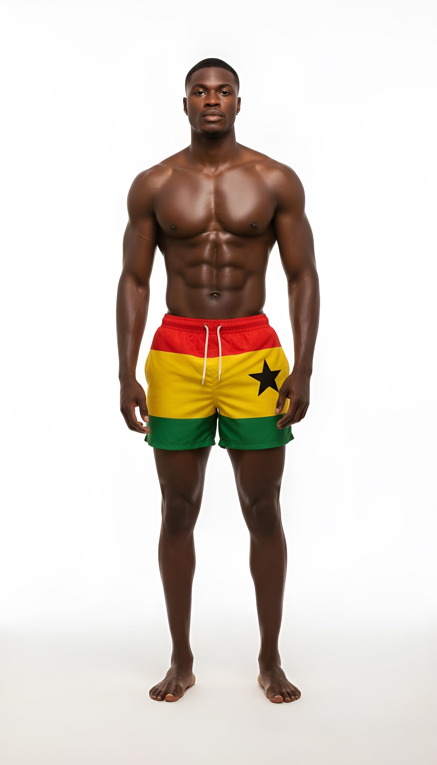 Nina Sharae Swimwear | N.S.R.S Men's Swim Trunks Quick Dry Beach Shorts with Pockets | Ghana Star | Rep Your County Swim Set