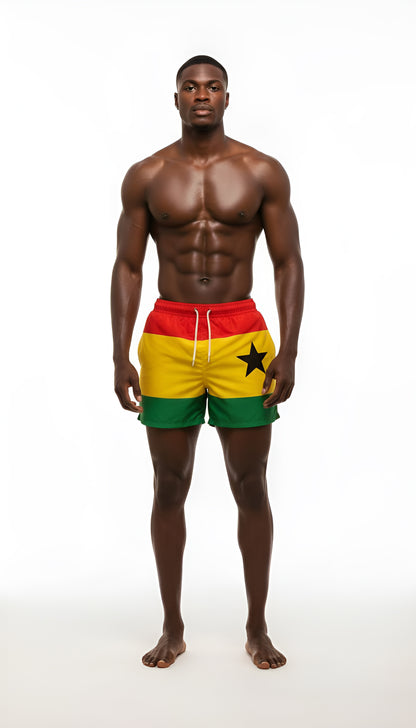 Nina Sharae Swimwear | N.S.R.S Men's Swim Trunks Quick Dry Beach Shorts with Pockets | Ghana Star | Rep Your County Swim Set