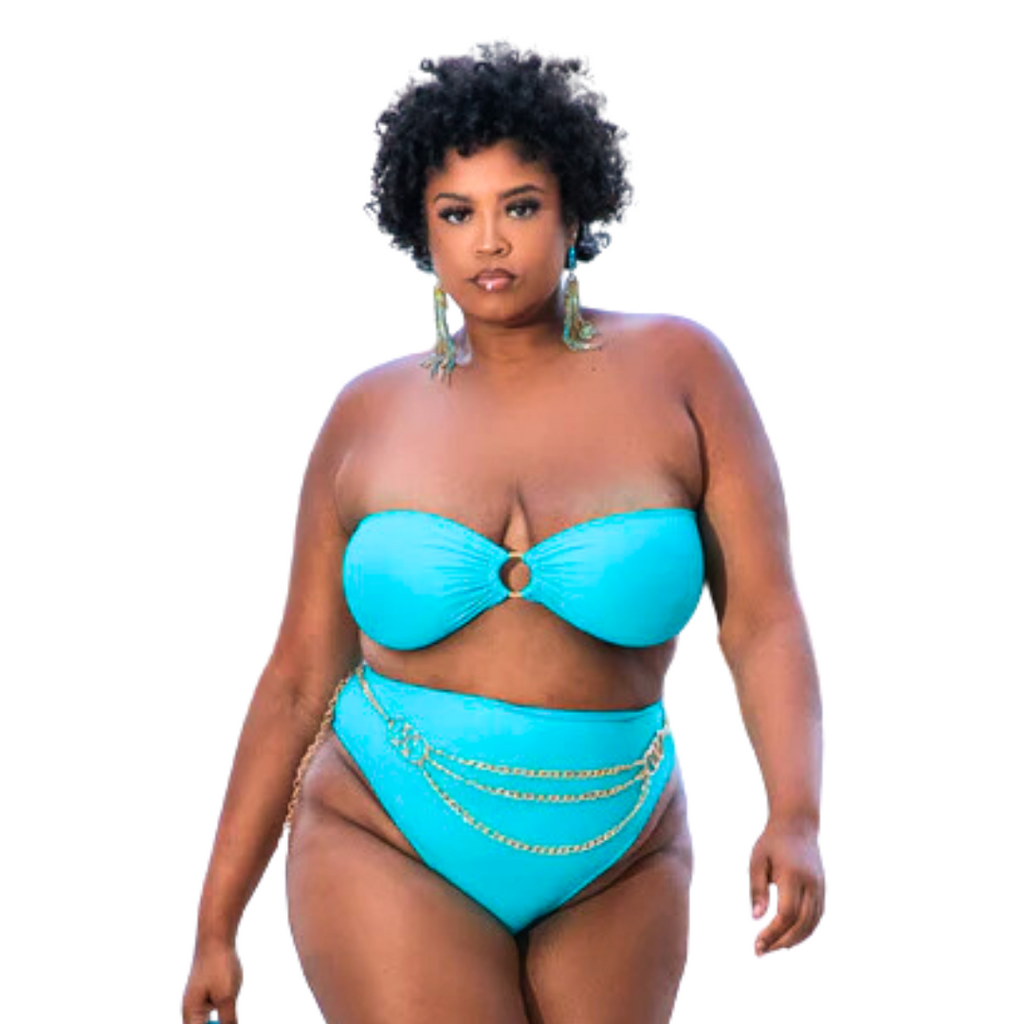 Nina Sharae Ocean Blue Key Ring Two Piece Bandeau Bikini