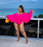Nina Sharae Hot Pink | Thong |One Piece | Swimsuit with Sleeve | Off the Shoulder | Plus-Size