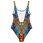 Nina Sharae Swimwear | One-Piece Swimsuit - Red, Blue Tribal Chain Prints