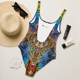 Nina Sharae Swimwear | One-Piece Swimsuit - Red, Blue Tribal Chain Prints