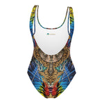 Nina Sharae Swimwear | One-Piece Swimsuit - Red, Blue Tribal Chain Prints