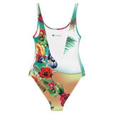 Nina Shrae Swimwear | Tropical Orange Mint Green Hawaiian One-Piece Swimsuit | Plus- Size