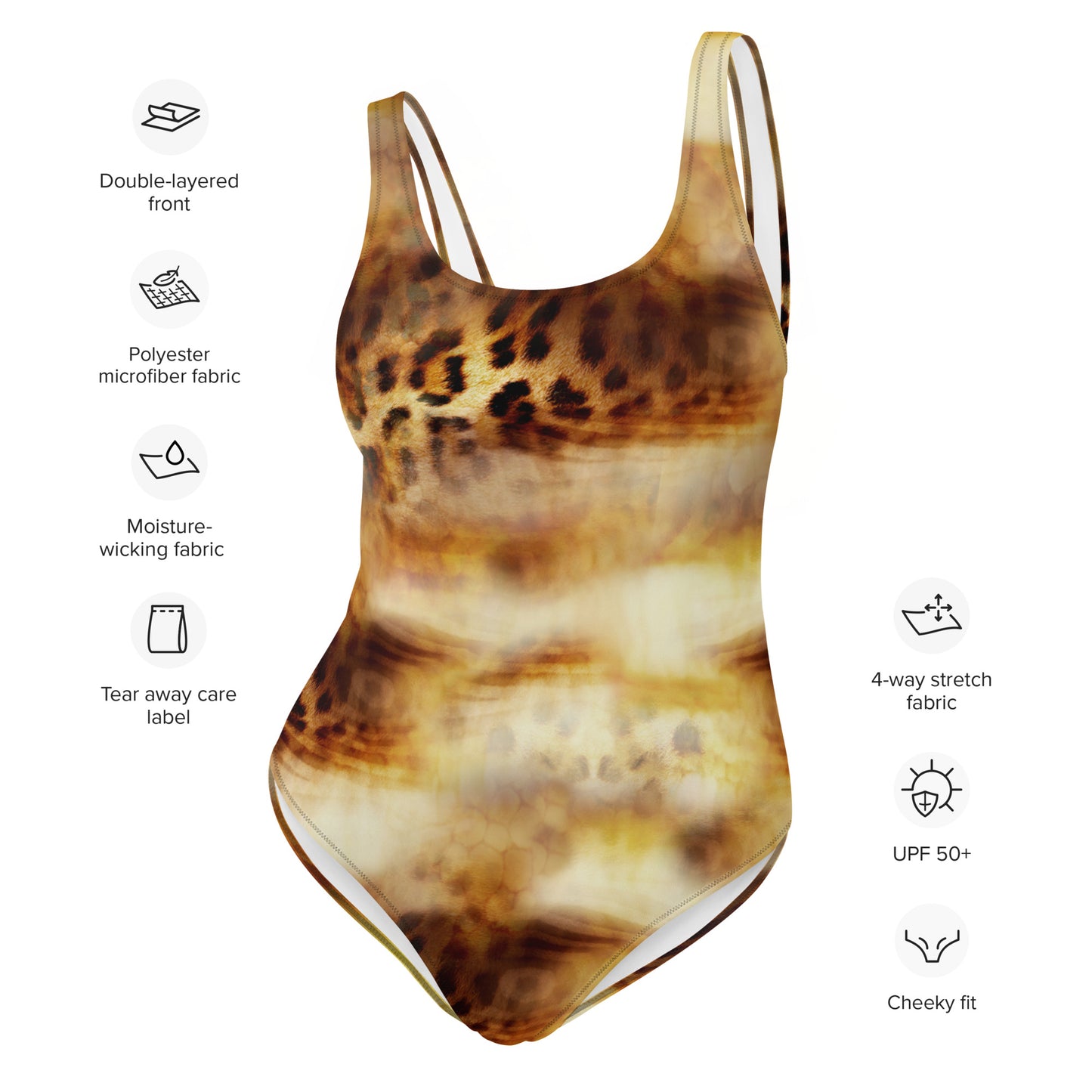 Nina Sharae Swimwear | One Piece Low Cut Scoop Bathing Swimming Suit | Leopard Print