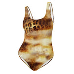 Nina Sharae Swimwear | One Piece Low Cut Scoop Bathing Swimming Suit | Leopard Print