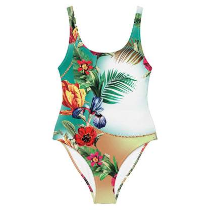 Nina Shrae Swimwear | Tropical Orange Mint Green Hawaiian One-Piece Swimsuit | Plus- Size