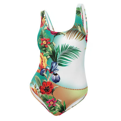 Nina Shrae Swimwear | Tropical Orange Mint Green Hawaiian One-Piece Swimsuit | Plus- Size