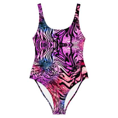 Nina Sharae Swimwear | MultiColor Purple, Pink & Blue Zebra Leopard Print One Piece Swimsuit Plus-Size