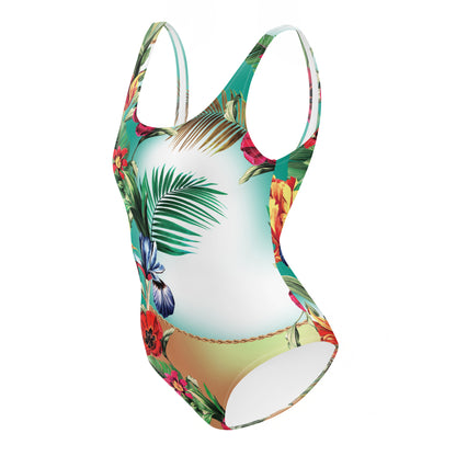 Nina Shrae Swimwear | Tropical Orange Mint Green Hawaiian One-Piece Swimsuit | Plus- Size