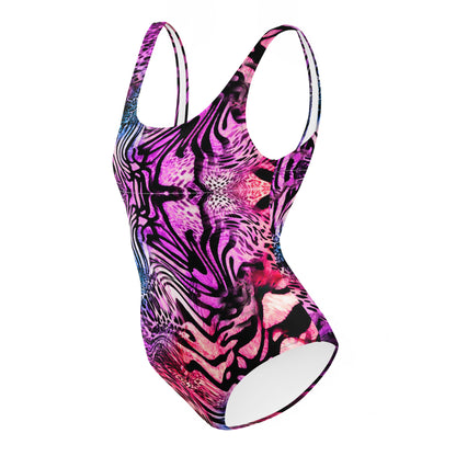 Nina Sharae Swimwear | MultiColor Purple, Pink & Blue Zebra Leopard Print One Piece Swimsuit Plus-Size