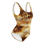 Nina Sharae Swimwear | One Piece Low Cut Scoop Bathing Swimming Suit | Leopard Print