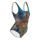 Nina Sharae Swimwear | One-Piece Swimsuit - Red, Blue Tribal Chain Prints