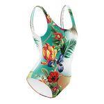 Nina Shrae Swimwear | Tropical Orange Mint Green Hawaiian One-Piece Swimsuit | Plus- Size