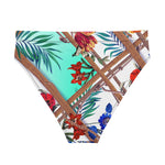 Nina Sharae Swimwear | Blue & White Hawaiian Rope Flowers Recycled High-Waisted Bikini Bottom Only