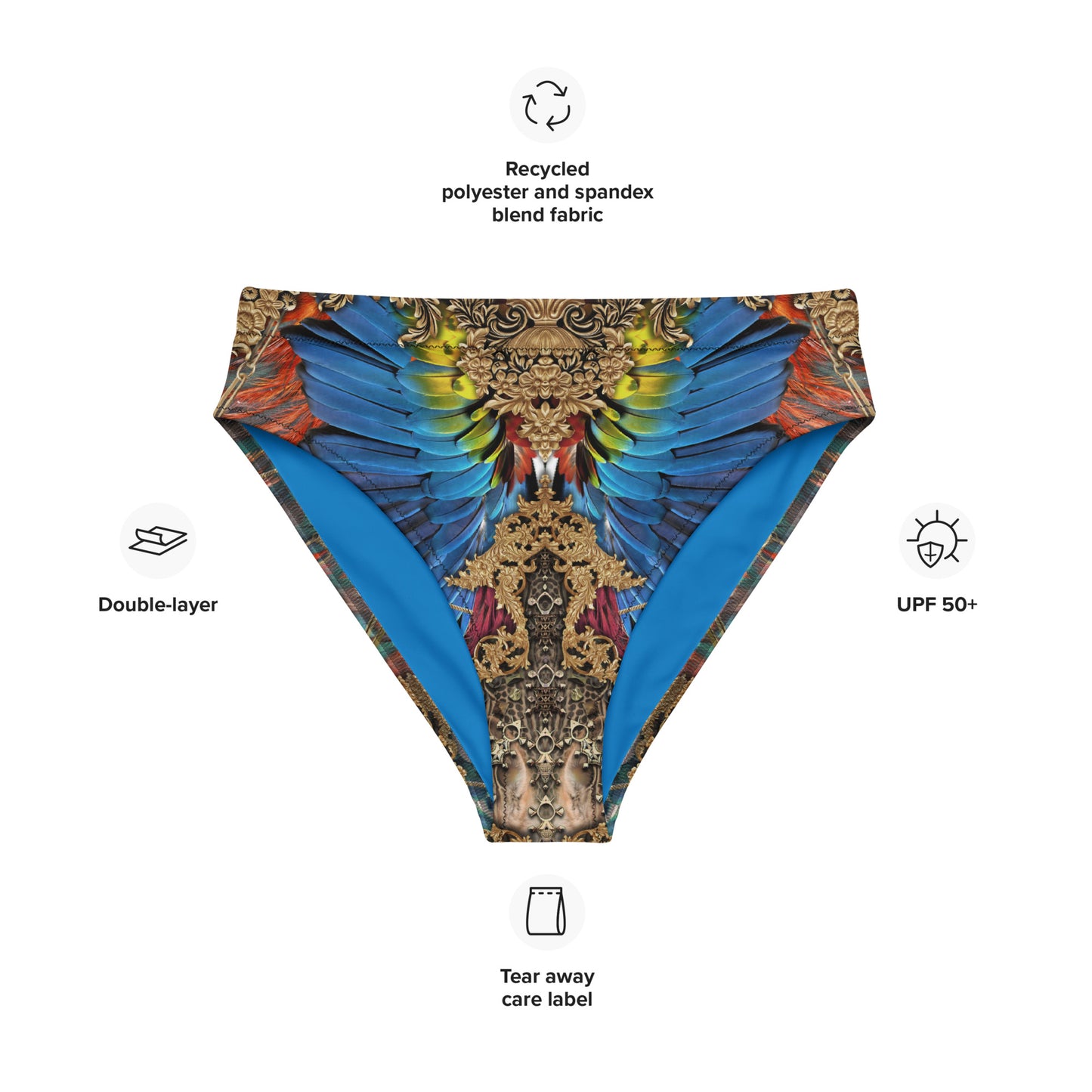 Nina Sharae Swimwear | High-Waisted Bikini Bottom - Red, Blue Tribal Chain Prints  | Bottoms Only