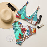 Nina Sharae Resort & Swimwear: High-Waisted Print Bikini Panties and Top | Blue Pink Flower Hawaiian Rope Print