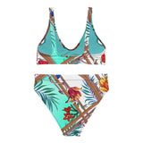 Nina Sharae Resort & Swimwear: High-Waisted Print Bikini Panties and Top | Blue Pink Flower Hawaiian Rope Print