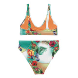 Nina Sharae Swimwear | High-Waisted 2 Piece Tropical Orange Mint Green Hawaiian Print | Plus Size