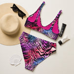 Nina Sharae Swimwear | MultiColor Purple, Pink & Blue Zebra Leopard Print High Waisted Bikini| Plus-Size