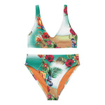 Nina Sharae Swimwear | High-Waisted 2 Piece Tropical Orange Mint Green Hawaiian Print | Plus Size