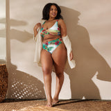 Nina Sharae Swimwear | High-Waisted 2 Piece Tropical Orange Mint Green Hawaiian Print | Plus Size