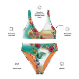 Nina Sharae Swimwear | High-Waisted 2 Piece Tropical Orange Mint Green Hawaiian Print | Plus Size