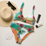 Nina Sharae Swimwear | High-Waisted 2 Piece Tropical Orange Mint Green Hawaiian Print | Plus Size