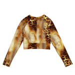 Nina Sharae Swimwear | Recycled Long-Sleeve Crop Top Bathing Swimsuit | Carmeal Leopard Print