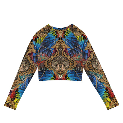 Nina Sharae Swimwear | Long-Sleeve Crop Top Swimsuit - Red, Blue Tribal Chain Prints