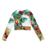 NINA SHARAE SWImWEAR | LONG SLEEVE CROP TOP - TROPICAL ORANGE MINT GREEN HAWAIIAN PRINT | PLUS SIZE