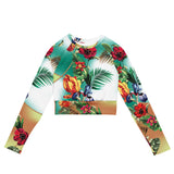 NINA SHARAE SWImWEAR | LONG SLEEVE CROP TOP - TROPICAL ORANGE MINT GREEN HAWAIIAN PRINT | PLUS SIZE