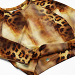 Nina Sharae Swimwear | Recycled Long-Sleeve Crop Top Bathing Swimsuit | Carmeal Leopard Print