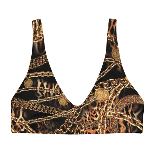 NINA SHARAE SWIMWEAR | RECYCLED PADDED SWIMSUIT BIKINI TOP ONLY | BLACK, GOLD & CHAIN ANIMAL PRINT