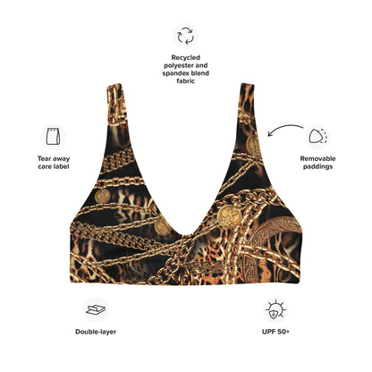 NINA SHARAE SWIMWEAR | RECYCLED PADDED SWIMSUIT BIKINI TOP ONLY | BLACK, GOLD & CHAIN ANIMAL PRINT