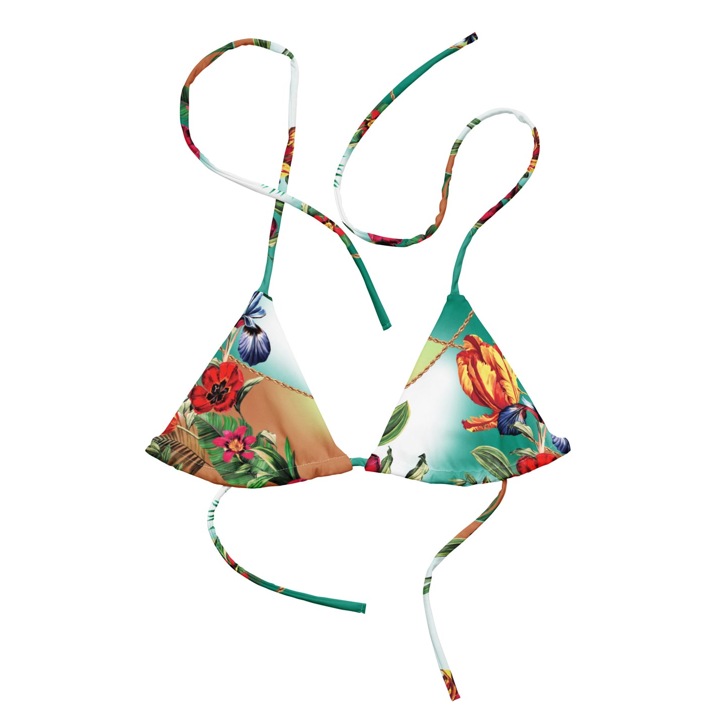 NINA SHARAE SWINWEAR | TRIANGLE BIKINI TOP ONLY- TROPICAL ORANGE MINT GREEN HAWAIIAN PRINT | PLUS SIZE