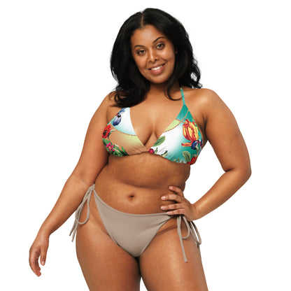 NINA SHARAE SWINWEAR | TRIANGLE BIKINI TOP ONLY- TROPICAL ORANGE MINT GREEN HAWAIIAN PRINT | PLUS SIZE