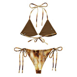 Nina Sharae Swimwear | Two Piece Triangle Halter String Cheeky Bikini Set UPF 50+ | Carmel Leopard  Print