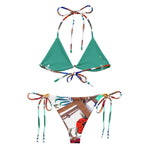 Nina Sharae Swimwear | Recycled String Bikini  Blue Hawaiian Rope & Flowers Print