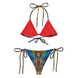 Nina Sharae Swimwear | Strig Bikini Bathing Swimsuit - Red, Blue Tribal Chain Prints