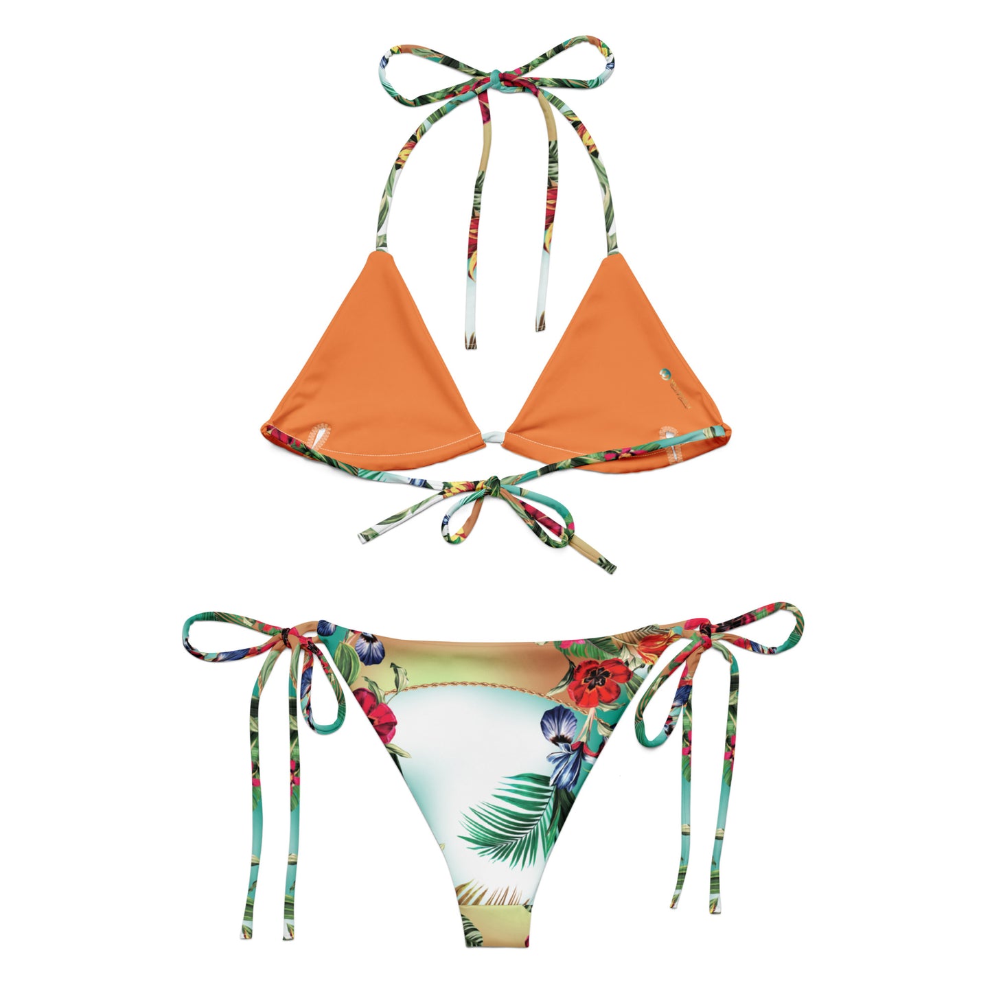 NINA SHARAE SWINWEAR | TRIANGLE BIKINI SET - TROPICAL ORANGE MINT GREEN HAWAIIAN PRINT | PLUS SIZE