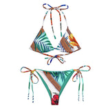 Nina Sharae Swimwear | Recycled String Bikini  Blue Hawaiian Rope & Flowers Print