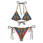 Nina Sharae Swimwear | Strig Bikini Bathing Swimsuit - Red, Blue Tribal Chain Prints