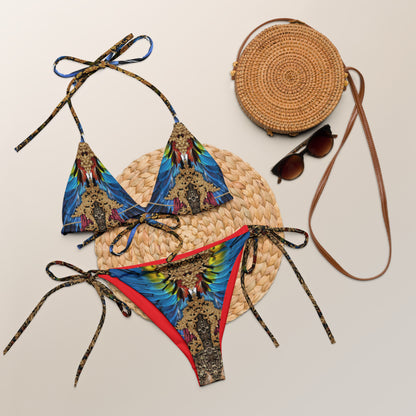 Nina Sharae Swimwear | Strig Bikini Bathing Swimsuit - Red, Blue Tribal Chain Prints