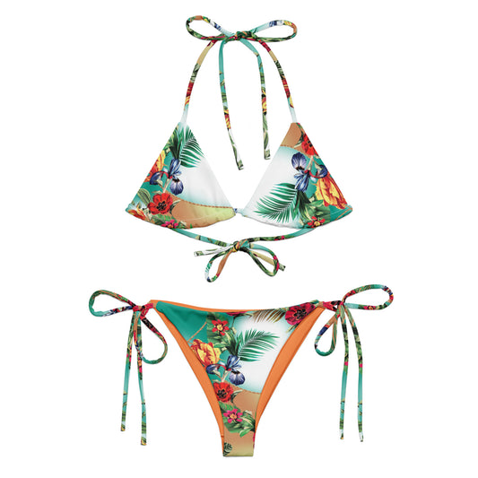 NINA SHARAE SWINWEAR | TRIANGLE BIKINI SET - TROPICAL ORANGE MINT GREEN HAWAIIAN PRINT | PLUS SIZE