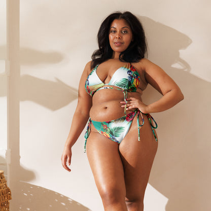 NINA SHARAE SWINWEAR | TRIANGLE BIKINI SET - TROPICAL ORANGE MINT GREEN HAWAIIAN PRINT | PLUS SIZE